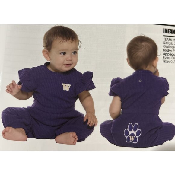 NEW Washington Huskies Colosseum Athletics Waffle Weave Girls Romper 6-12 Mos. - Picture 4 of 11